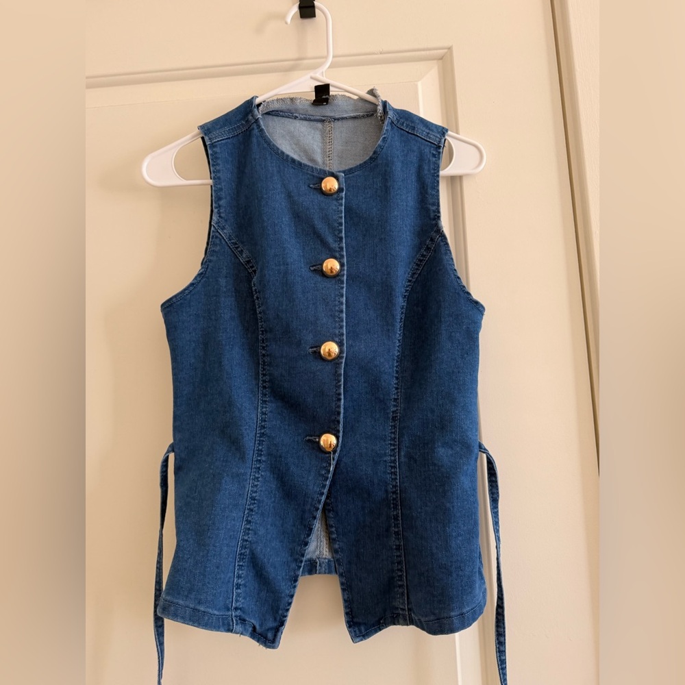 Denim Vest with Gold Buttons with shorts - Picture 2 of 3